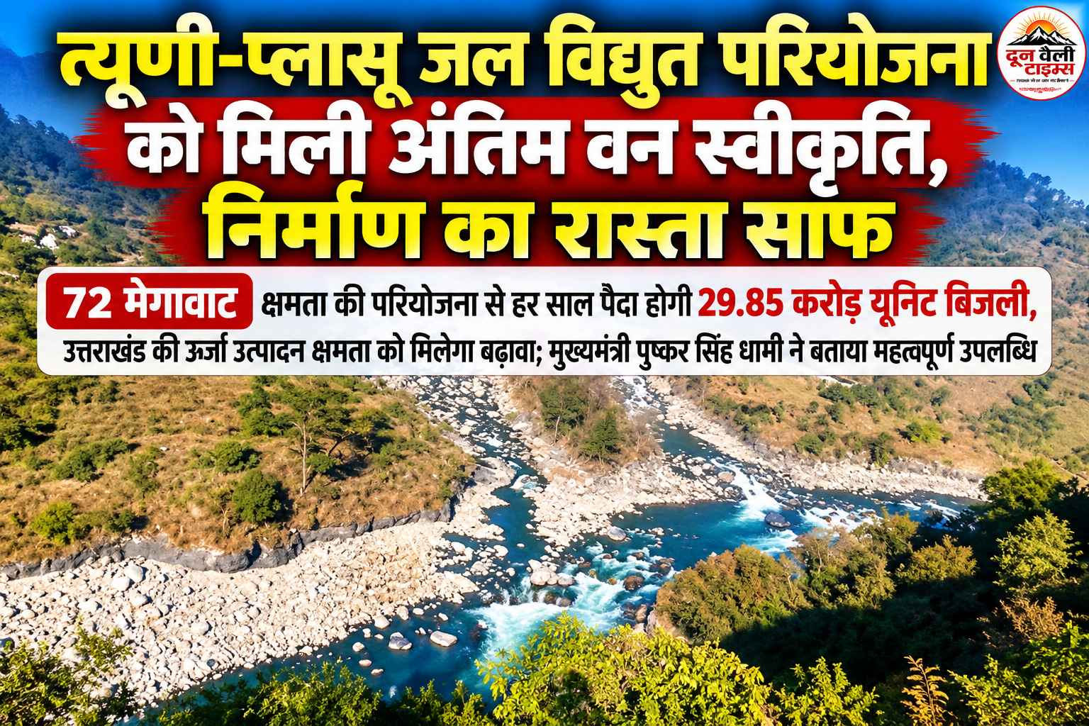 त्यूणी-प्लासू जल विद्युत परियोजना को मिली अंतिम वन स्वीकृति, निर्माण का रास्ता साफ
